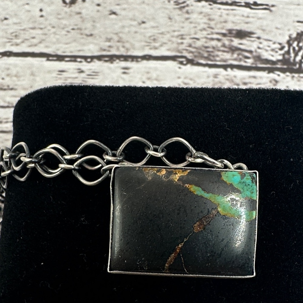 Black Jack Turquoise Rectangular Pendant Necklace - Sterling Silver